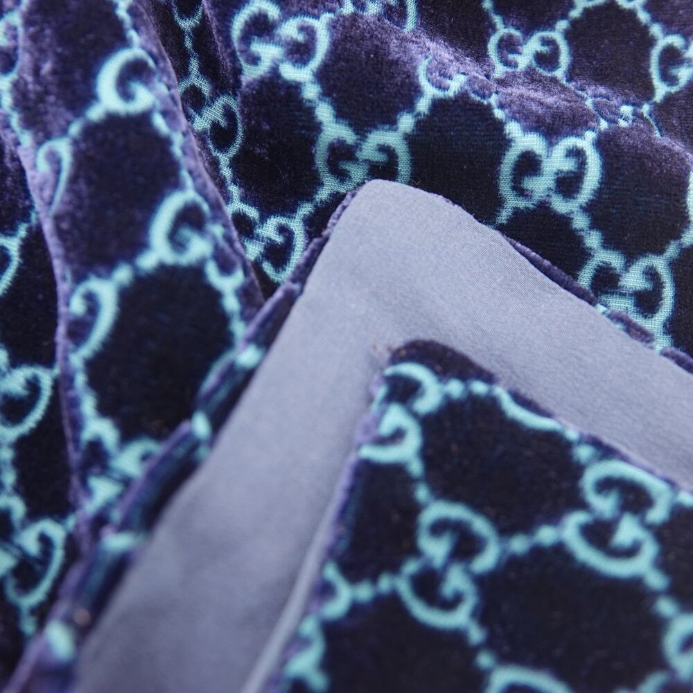 Gucci Tom Ford GG Monogram Velvet Scarf Blue and Turquoise - Picture 7 of 9